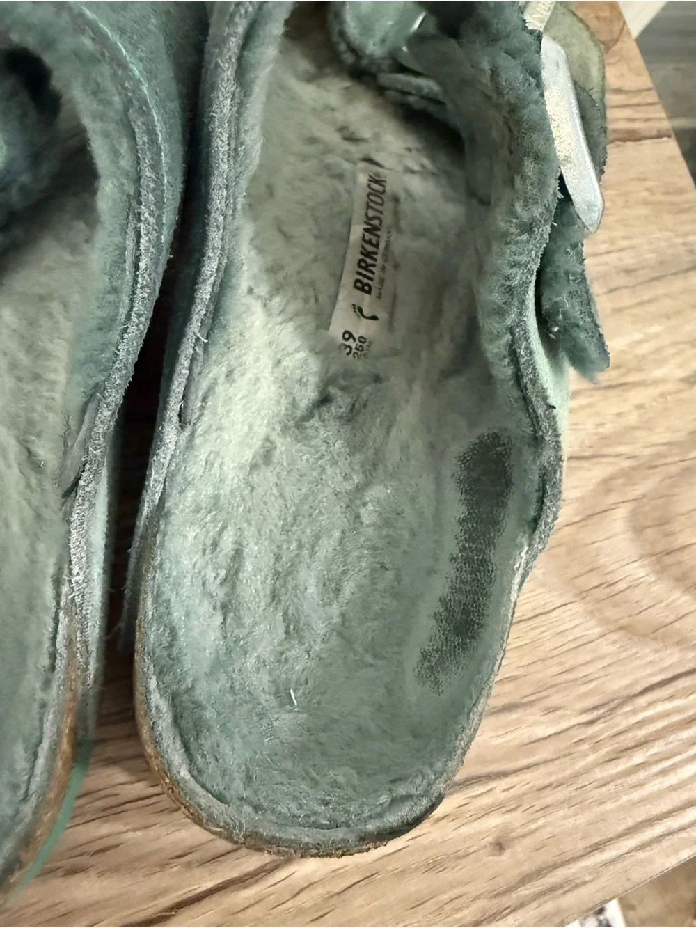 Birkenstock Teal Suede Two-Strap Plush Footbed Sandals